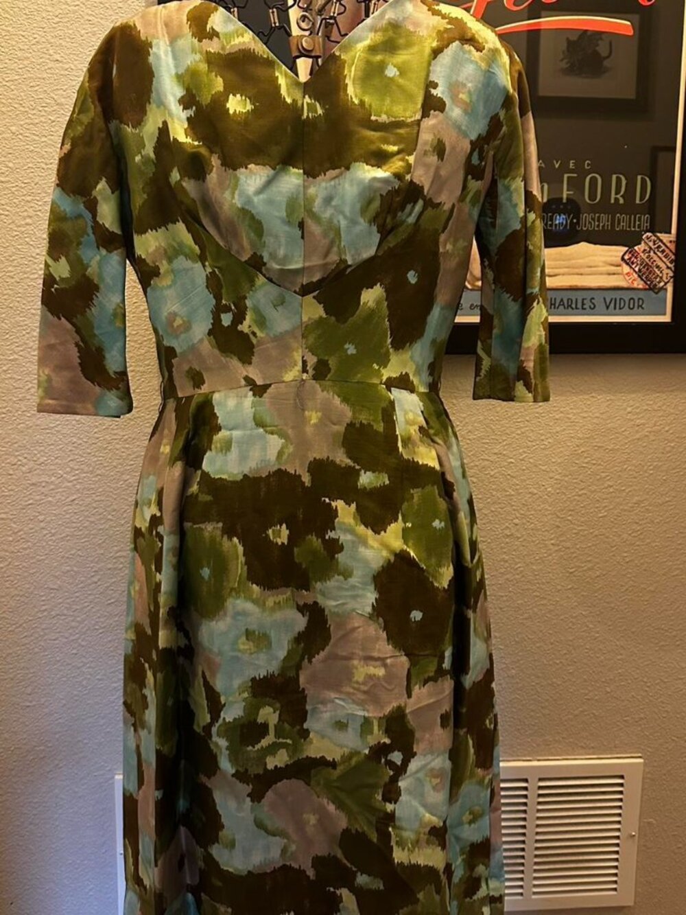 Leslie Fay Olive Green and Light Blue Floral Midi Dress - Picture 5 of 5